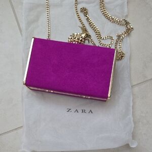 Zara Magenta Clutch with Gold Accents